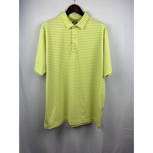 Men’s FootJoy 2XL Neon Yellow and Blue Striped Golf Shirt - Picture 1 of 7